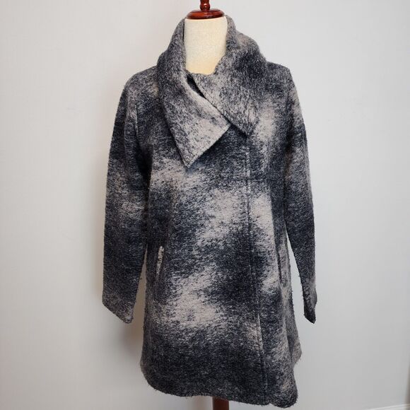 Nanette Lepore Cowl Collar Longline Coat Size M Gray One Button Wool Mohair - Picture 1 of 15